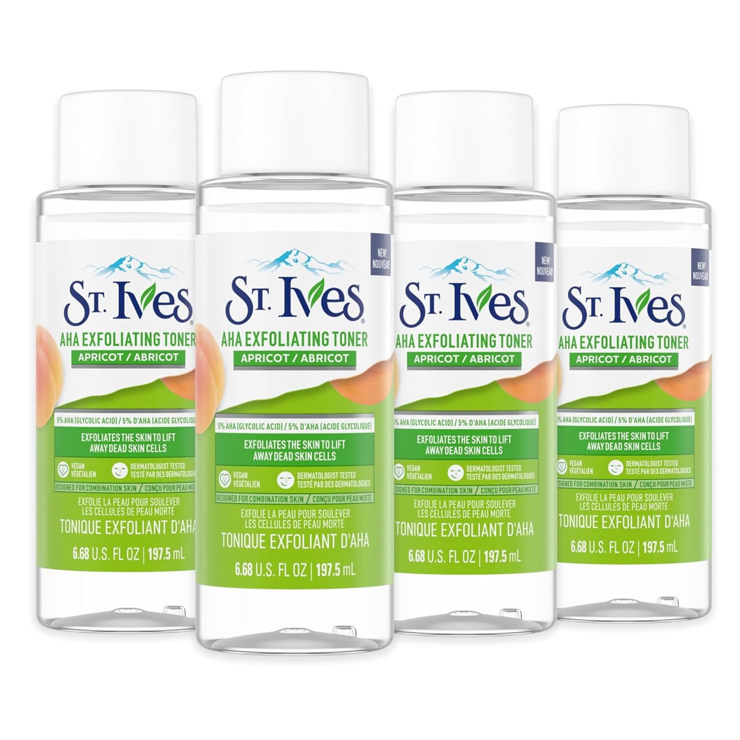 St. Ives BHA Exfoliating Face Toner for Women, Apricot Exfoliant for Combination skin 6.68 oz (Pack of 4)