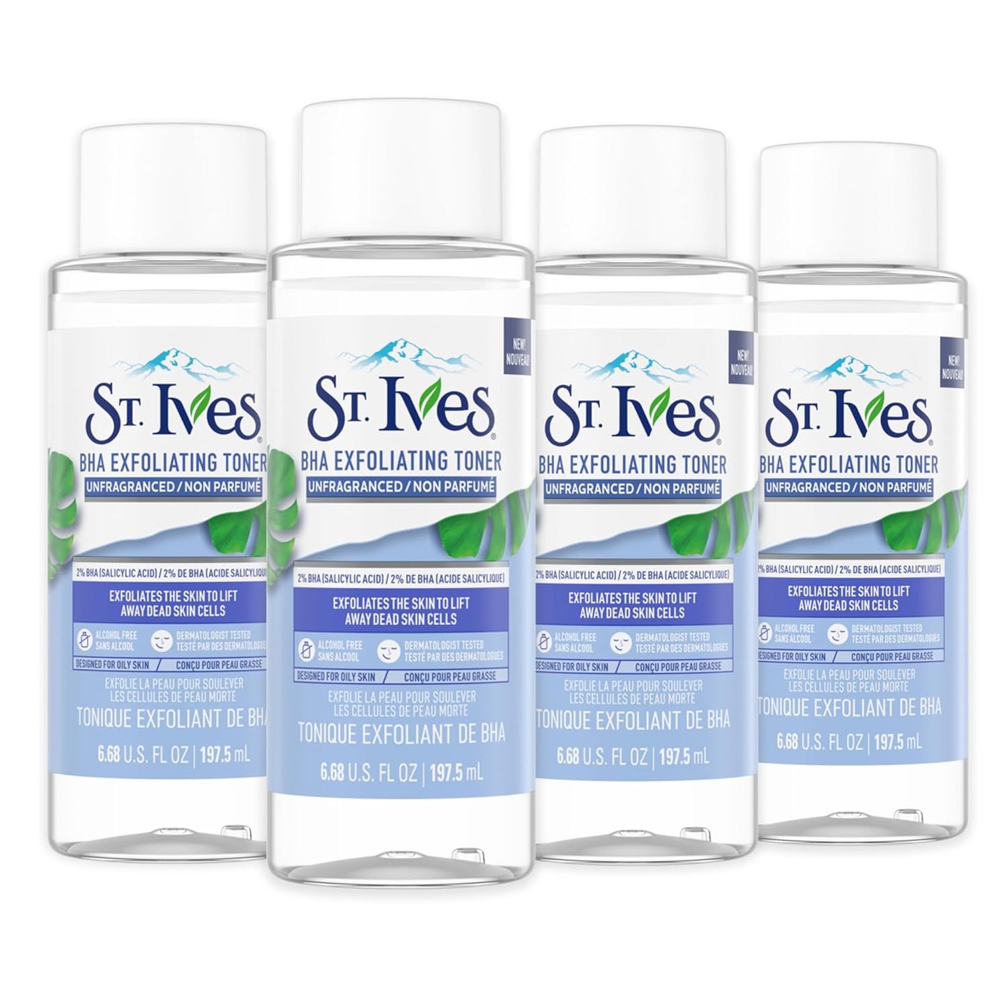 St. Ives BHA Exfoliating Face Toner for Women, Unfragranced Exfoliant for Oily skin 6.68 oz (Pack of 4)