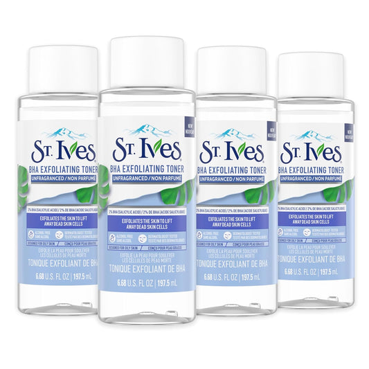 St. Ives BHA Exfoliating Face Toner for Women, Unfragranced Exfoliant for Oily skin 6.68 oz (Pack of 4)